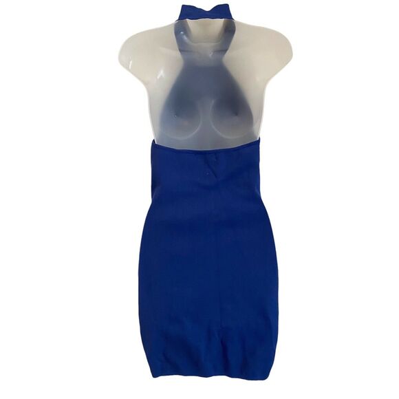 By The Way Medium Halter Bodycon Dress Blue Ribbed Mini Short Club - Picture 3 of 9